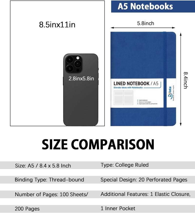 Dynta Hardcover Journal Notebooks, 10 Packs A5 Lined Journals Bulk for Writing 200 Pages/100Sheets, 8.4 x 5.8 inch, Classic Ruled Notebook for Work/Travel/College/Note Taking(Blue) - Image 2